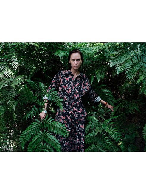 Paisley Nomad Series | 32S Cotton Poplin T-Back Shirt & High-Waist Skirt Set