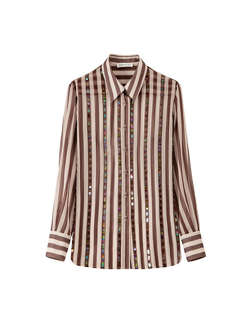 Ultra-Light 75D Chiffon Sequin-Striped Shirt & Skirt Set | Chic Work-to-Vacation Women's Outfit