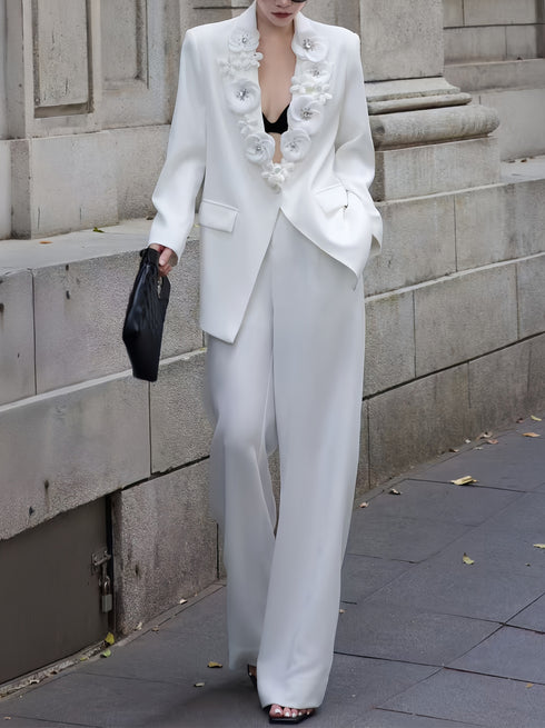 Luxury Autumn Blazer – Floral Lapel Single-Button Tailored Jacket