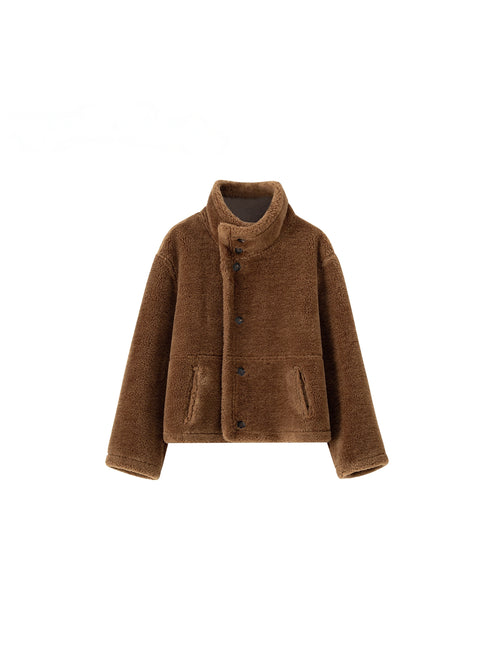 Soft and Dense Reversible High-Collar Tailored Jacket with Double-Sided Wear
