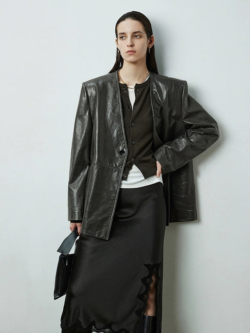 French Elegant Acetate Lace Slit Midi Skirt — Boudoir-Inspired Custom Craft Skirt for Women