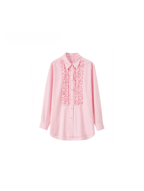Modern Victorian Pima Cotton Shirt – Romantic Ruffle Trim Elegant Commuter Blouse