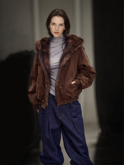 Women’s Short Down Parka with Raccoon Fur Hood | Winter Warm Puffer Jacket