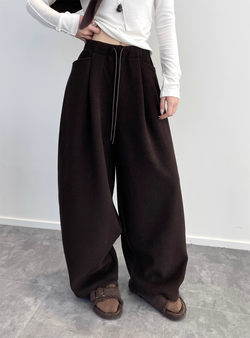 Women’s Acetate Wool Wide-Leg Pants | Fleece-Lined Loose Fit Woolen Trousers for Winter