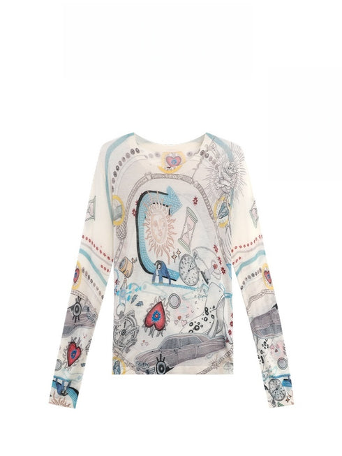 Colorful Hand-Painted Print Ultra-Soft Water-Soluble Wool Knit Sweater