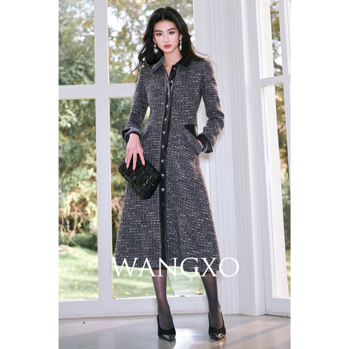Shiny Wool Tweed Mid-Length Dress for Office & Party – Elegant Chic Women's Outfit