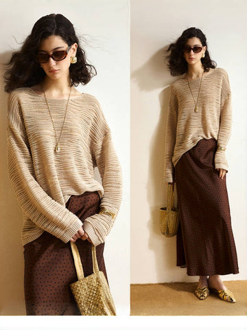 Autumn Breathable Top – Embossed Diamond Glitter Hollow-Knit Knitwear