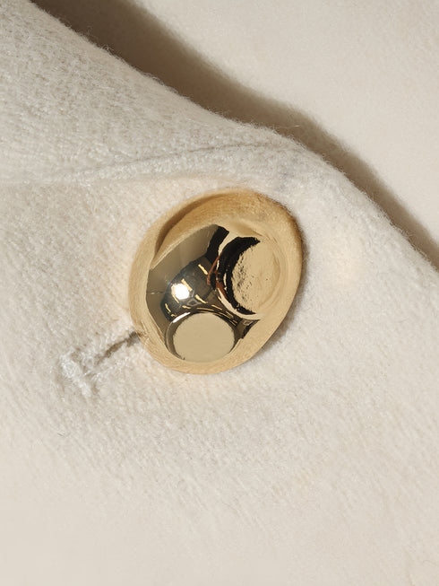 Natural Brushed-Wool Single-Face Coat Dress with Quiet-Luxury Shawl Collar and Metallic Button Waist Detail