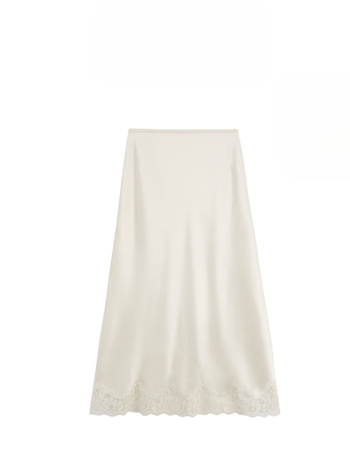 Row-Style Elegant Black-Tail Skirt – Flowing Lace Triacetate Midi Skirt for Women
