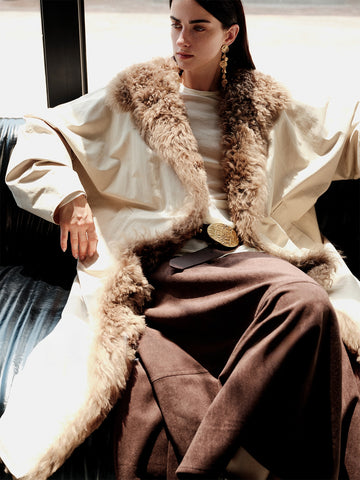 Fluffy Wool-Lined Lapel 90% White Goose Down Long Puffer Coat