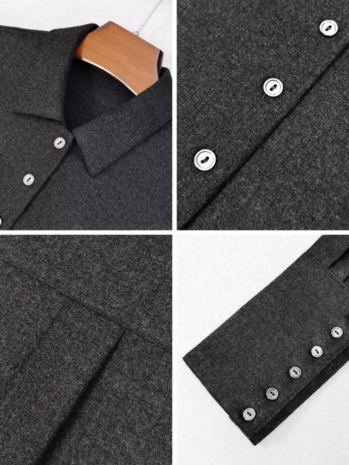 Women's Minimalist Italian Wool Flannel Button-Down Shirt – Soft Brushed Fine Wool Style
