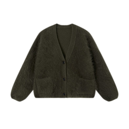 Brushed Merino Wool Knit Sweater | Minimalist Relaxed-Fit Brushed Short Jacket for Women