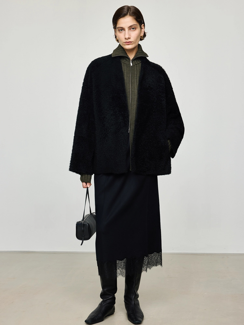 Italian VBC Wool Flannel Skirt for Women | French Lace, Elastic Waist, Straight Midi Skirt