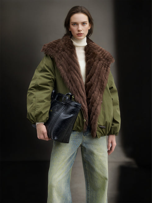 Women’s Short Down Parka Jacket with Fox Fur Hood | 90% White Goose Down Winter Coat