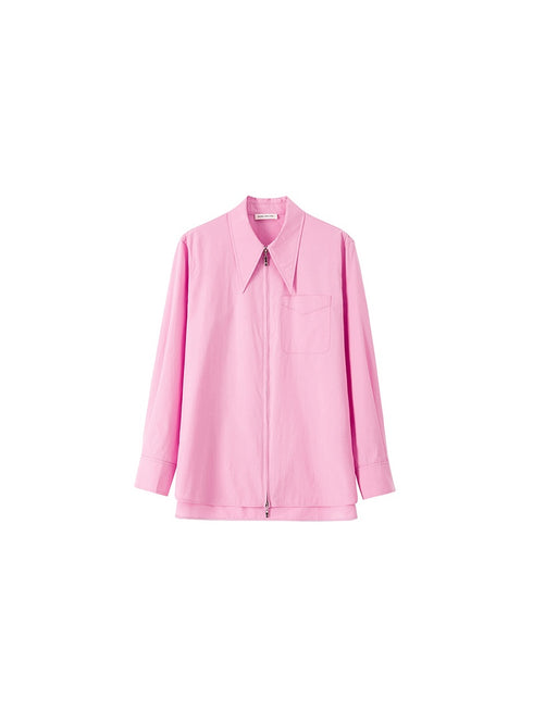 Double Zipper Sharp-Collar Shirt | High-Density Slim Fit Paper-Feel Commuter Blouse for Women