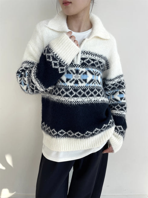 Women’s Gray-Green Fair Isle Wool Blend Sweater | Vintage Thick Knit Pullover for Fall