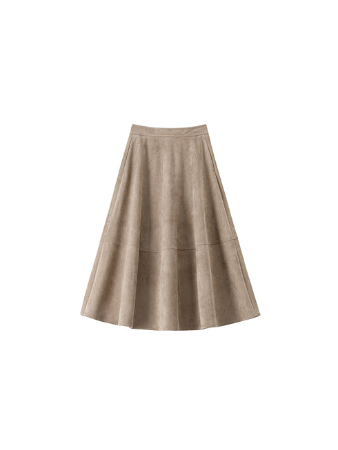 Suede Touch Double-Layer Jacket & Chic Midi Skirt Set – Eco Brushed Fabric