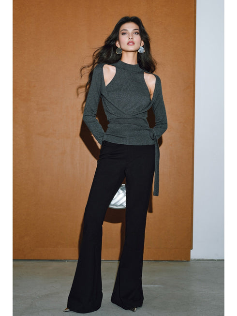 Ultra-Fine Australian Wool & High-Density Tencel Cross Tie Lazy Knit Sweater – Faux Two-Piece Design