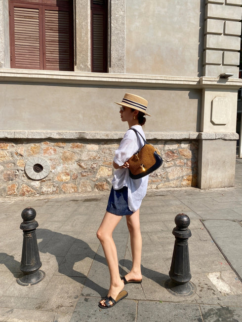 Fashion Outfit Women's Wear2025New White Linen Shirt and Denim Shorts Two-Piece Set,Casual and Relaxed Style