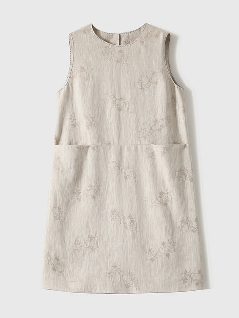 Linen Vest-Style Jacquard Midi Dress – Airy and Refined