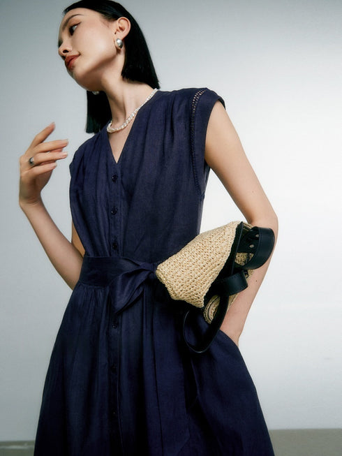 Pure Linen Midi Dress – 100% Natural, Breezy & Timeless