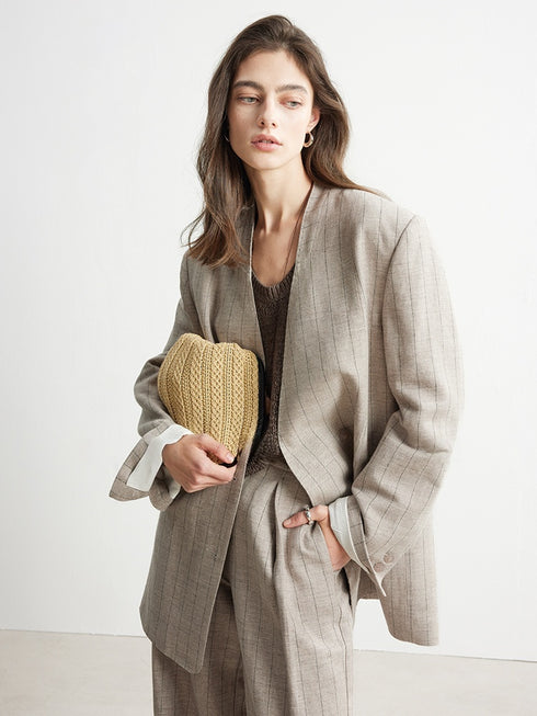 Old Money Mixed-Stripe Linen Blazer & Trousers – Sold Separately