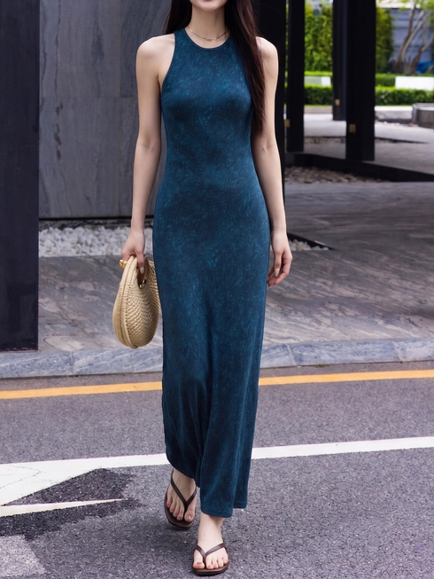 100% Mulberry Silk 45° Bias-Cut Sleeveless Silk Crepe Maxi Dress – Elegant Minimalist Column Dress