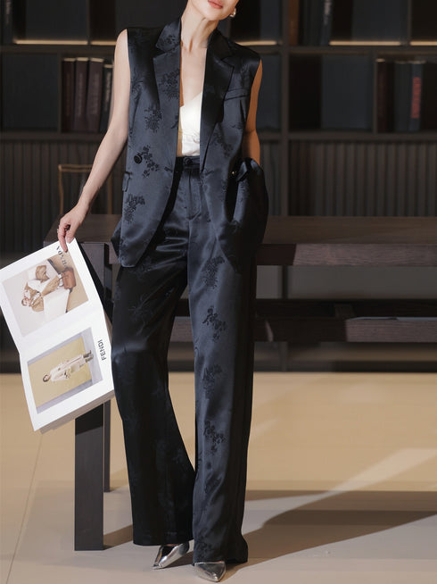 Acetate Jacquard Vest + Wide-Leg Pants Two-Piece Set