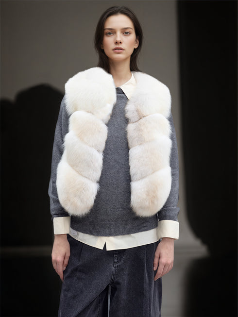 Women’s Short Fox Fur Vest | Chic Fall Winter Sleeveless Jacket by Sagafurs-Inspired Design