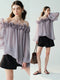 Cupro-Blend 3D Floral Off-Shoulder Blouse – Sheer Lantern Sleeve Couture Top