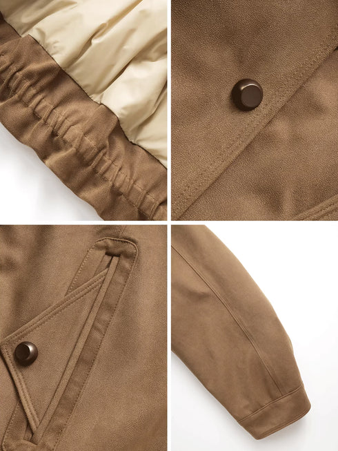 Women’s Short Down Parka with Shearling and Fur Collar | 90% White Goose Down Winter Coat
