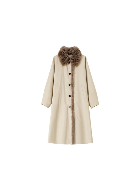 Fluffy Wool-Lined Lapel 90% White Goose Down Long Puffer Coat