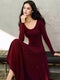 Soft Wool Textured Asymmetric Dress – Skin-Friendly Wool, Radiating Weave, Slim One-Shoulder Fit & Flared Mermaid Hem