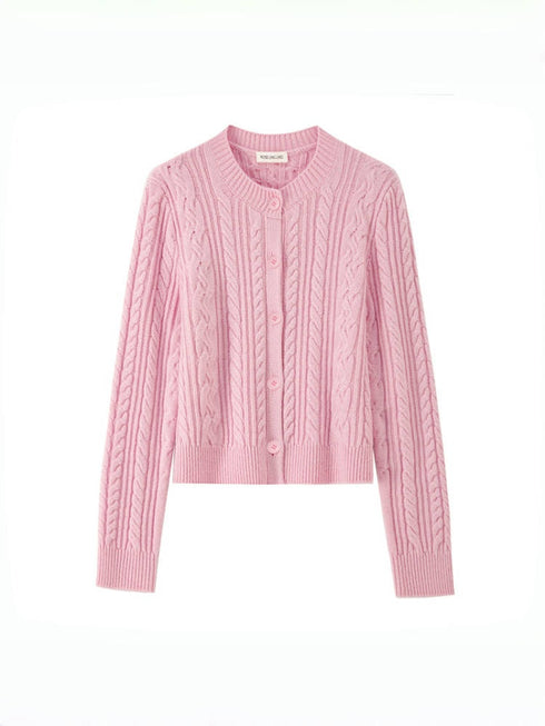 Pure Wool Cable Knit Sweater Set – Autumn Winter Short Cardigan + Pullover (Sold Separately)