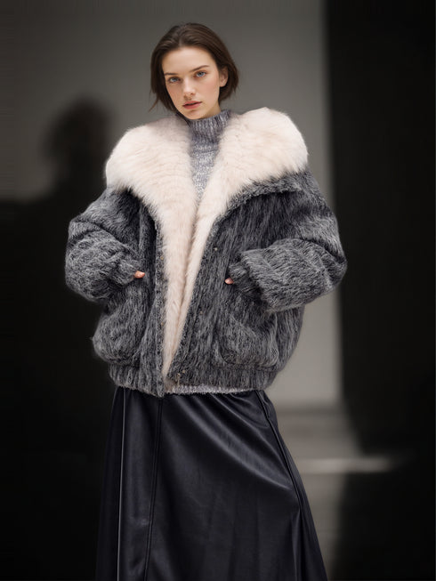Women’s Wool-Blend Down Coat with Fox Fur Collar | 90% White Goose Down Winter Jacket