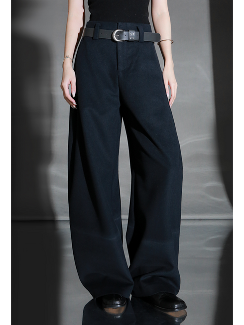 Fashion Belted Tapered Wool Trousers for Women – Elegant Cocoon Silhouette Long Suit Pants