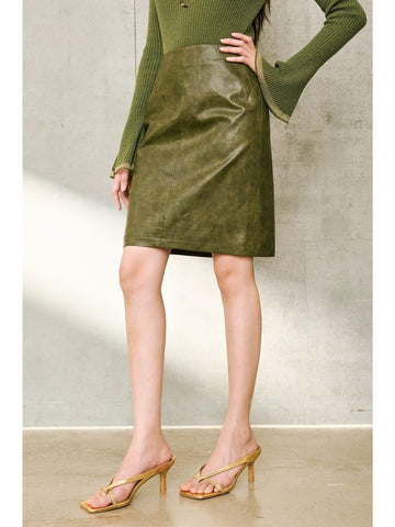 Easy-Care Matte Eco-Friendly Protein Leather Skirt – Marbled Light & Shadow H-Line, Short & Midi Lengths
