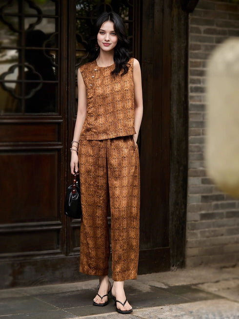 Auspicious Butterfly Jacquard Cocoon Pants in 23 Momme Gambiered Guangdong Silk