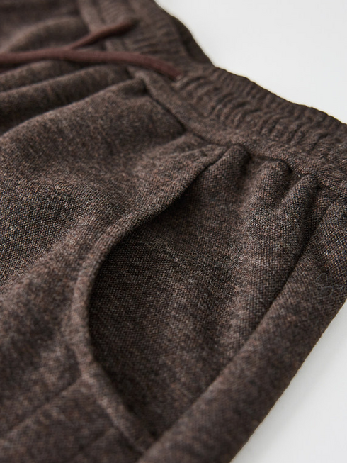 Women's Mocha Brown Wool Sweatpants – Thick Winter Old-Money Style Curved-Leg Athletic Trousers