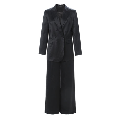 Acetate Fiber Jacquard Loose Suit Jacket + Wide-Leg Pants Old Money Style Two-Piece Set