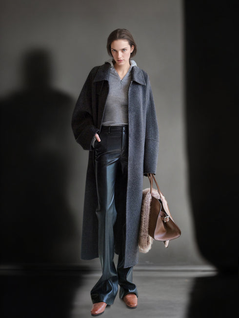 Tailored Wool, Camel & Yak Hair Coat with Complimentary Triangle Scarf – Old Money Style Double-Faced Wool Overcoat for Women Fall/Winter