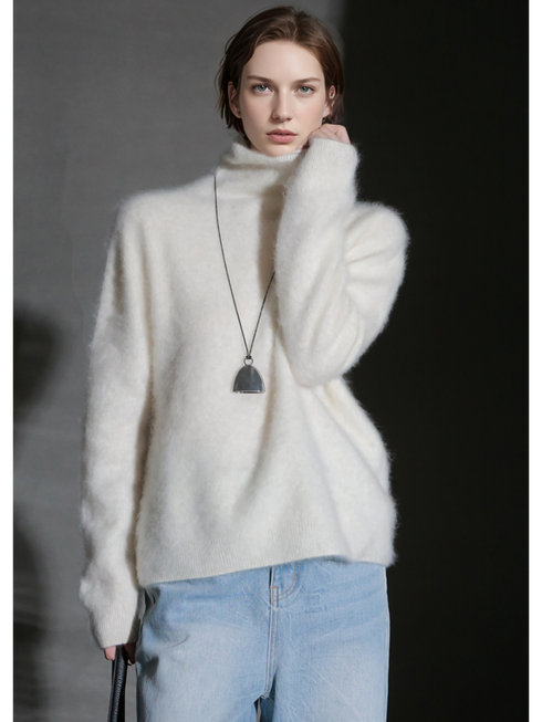 Luxury Cashmere Turtleneck Sweater – Seamless Design, Soft Brushed Knit, Solid Color Warm Pullover for Fall Winter