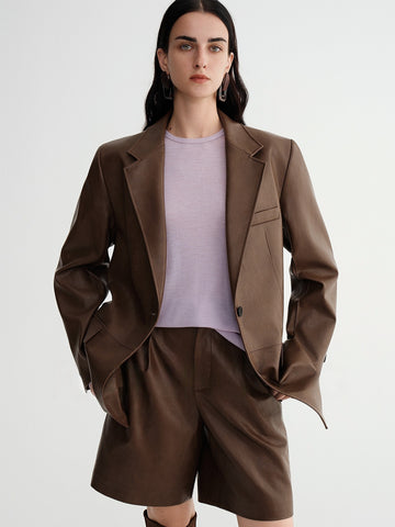 Modern Chic PU Leather Blazer | Slim-Fit Structured Jacket with Sleek Minimalist Silhouette