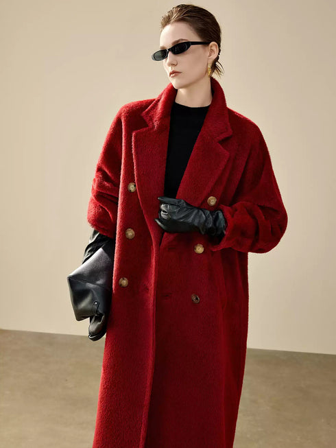 Christmas Edition Peruvian Suri Alpaca Wool Coat for Women | Mid-Length Winter Alpaca Blend Overcoat