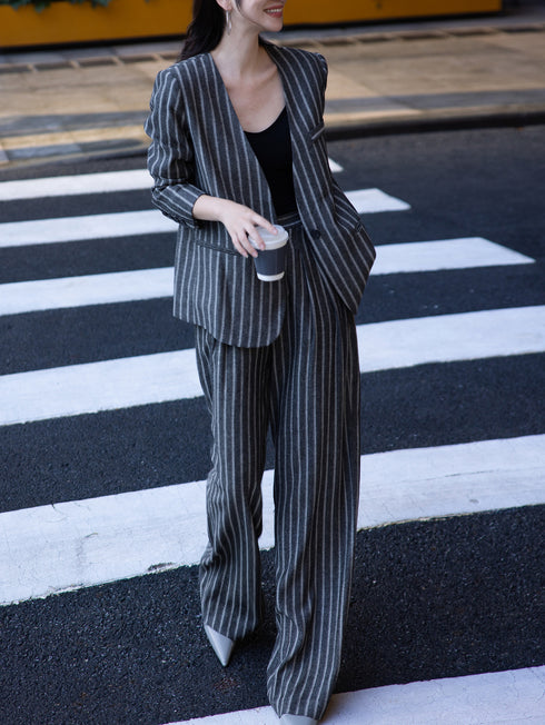 Casual Linen Stripe Suit – Autumn New Arrival with Lazy Aesthetic