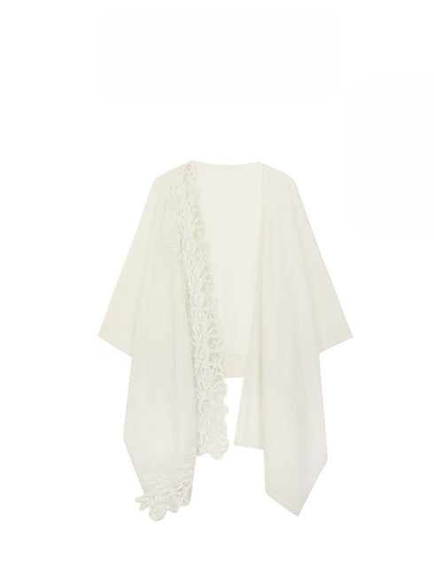 Luxury Quiet-Luxury Merino Wool Cape Shawl with Latte Art Pattern – Soft Elegant Poncho Wrap
