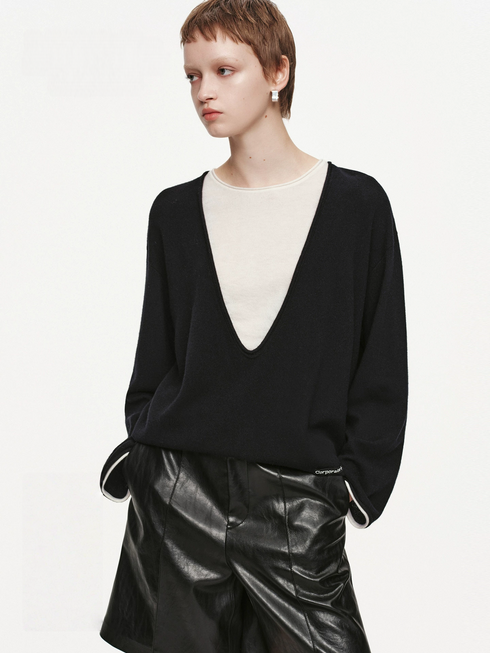 Women’s Wool Layered-Look Sweater | Soft Faux-Two-Piece Knit Top