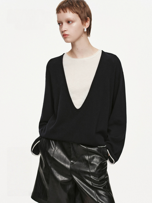 Women’s Wool Layered-Look Sweater | Soft Faux-Two-Piece Knit Top