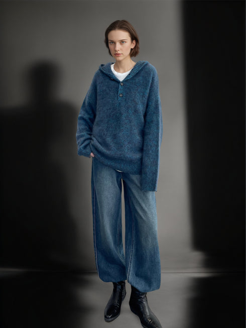 Women’s 100% Wool Hooded Sweater | Soft Brushed Knit Pullover with Loose Relaxed Fit for Winter