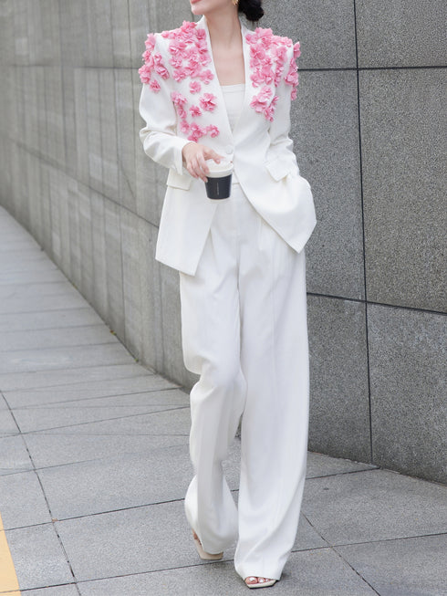 Premium Autumn Blazer Set – 3D Cherry Blossom Jacket with Formal Pants